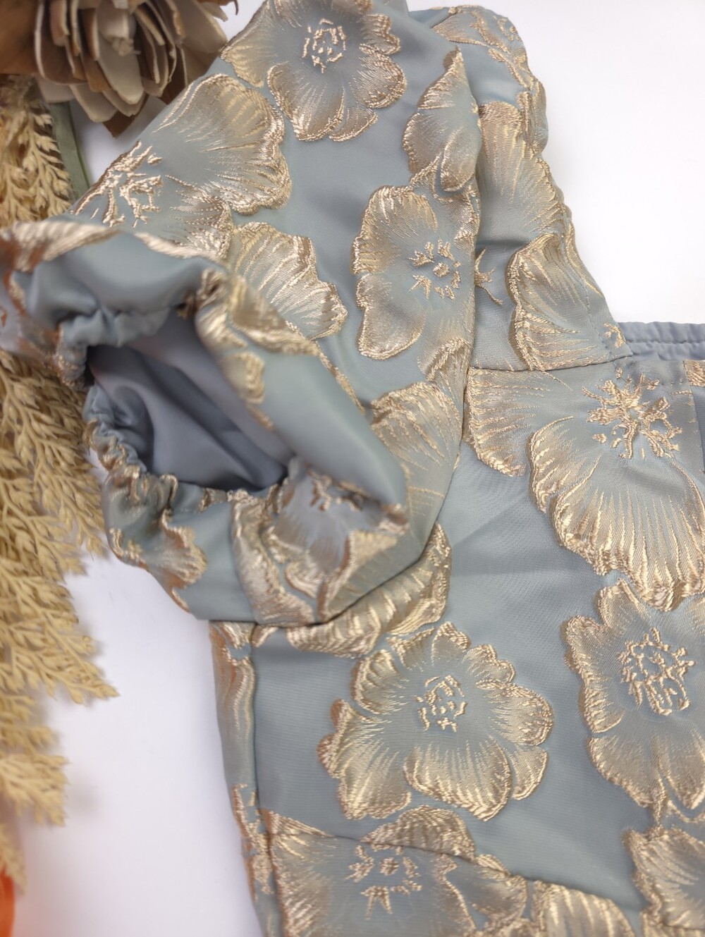 Womens Light Blue Floral Jacquard Party Dress Sz M - Picture 7 of 12